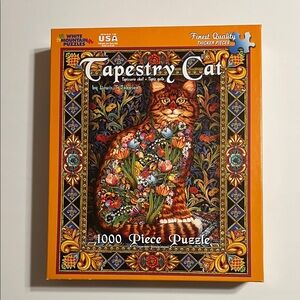 White Mountain Tapestry Cat Puzzle with Orange and Black. 1000 pieces